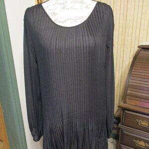 NWT Melissa Paige Sheer Black Pleated Blouse w/Long Sleeves  Sz.  L
